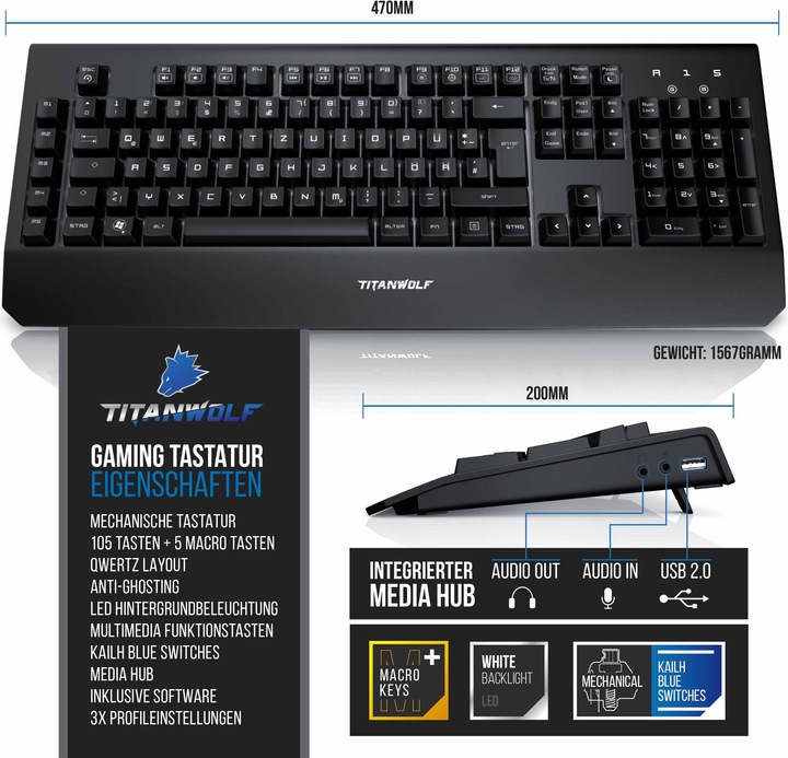 Produktbild Titanwolf Tastatur-, Maus- und Mauspad-Set, Gaming Bundle - Mechanisches Keyboard, Mouse & Mousepad (DE, Kabelgebunden)