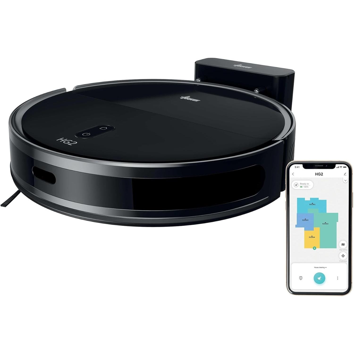 Hoover Aspirateur robot laveur ultra-mince, navigation laser, nettoyage sous meubles, autonomie 160 min, Robot aspirapolvere, Nero