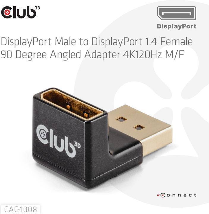 Image du produit Club 3D Club3D Adaptateur DP > DP 1.4 coudé à 90° 4K@120Hz St/Bu retail (10.50 cm)