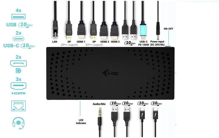 Produktbild i-tec Catriple4kdockpd2ch (USB-C, 13 Ports)