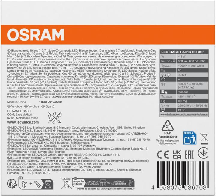 Produktbild Osram Led Base Par16 (GU10, 4.30 W, 350 lm, 10 x, F)
