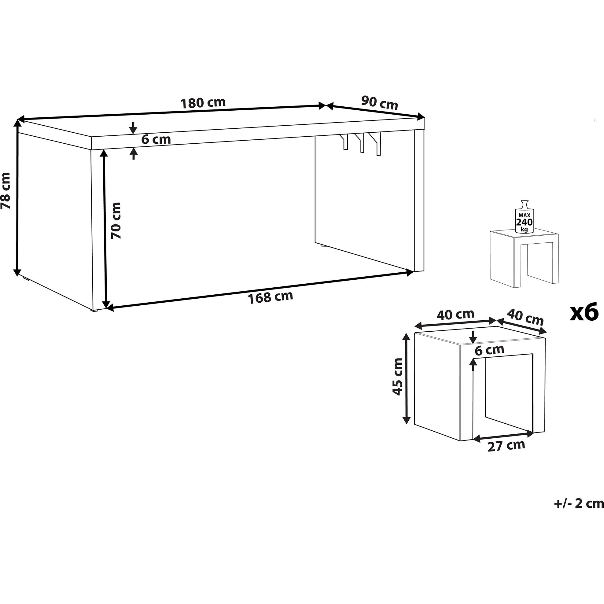 Thumbnail - Beliani, Gartentisch + Balkontisch, Gartenmöbel Set Beton grau 6-Sitzer U-Form TARANTO (180 cm)