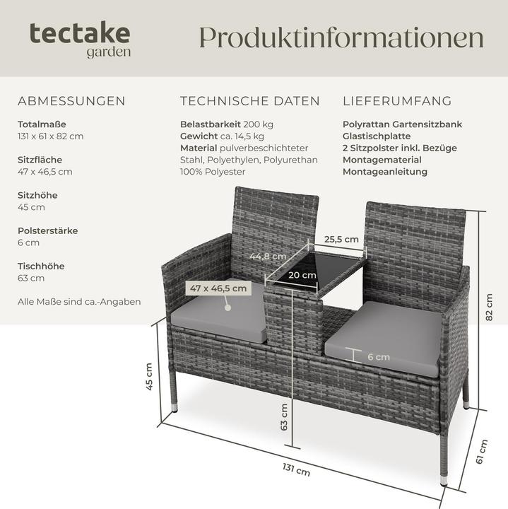 Produktbild tectake Rattan Gartensitzbank