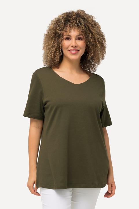 Actual product image Ulla Popken Double Layer Rounded V-Neck Slim Fit Tee (62)