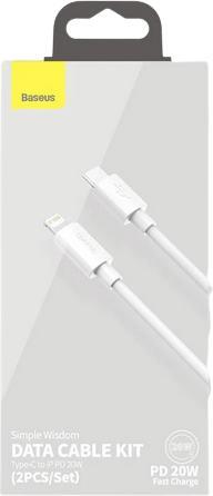 Actual product image Baseus Simple Wisdom Data Cable Kit USB-C to Lightning PD 20W (2PCS/Set) 1.5m White (1.50 m, 20 W)