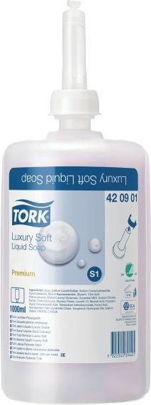 Produktbild Tork 420901 luxuriöse Flüssigseife Premium für S1 Seifenspendersysteme / Milde Handseife in Lil (Flüssigseife, 1000 ml)