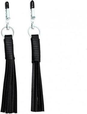 Immagine prodotto Rimba Pinze per capezzoli Bondage Play con nappina / frusta in pelle nera