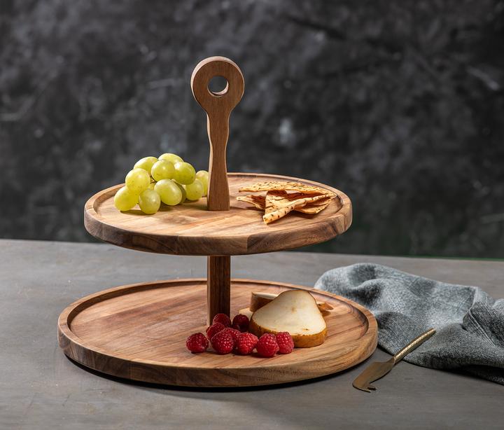 Actual product image Ladelle Gather Round acacia 2-storey serving tower
