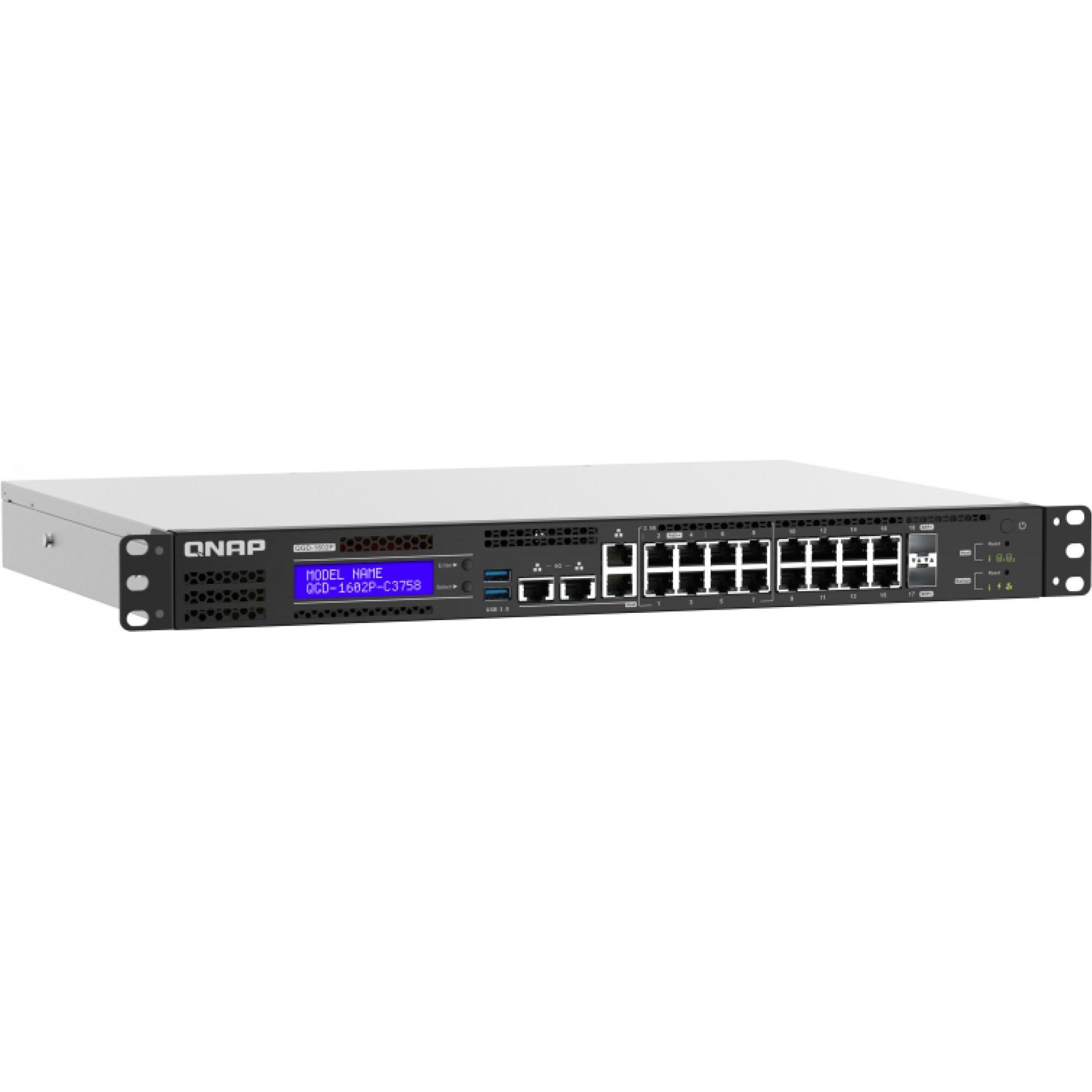 Thumbnail - QNAP SWI QDG-1602P-C3558-8G (16 Ports), Netzwerk Switch, Schwarz