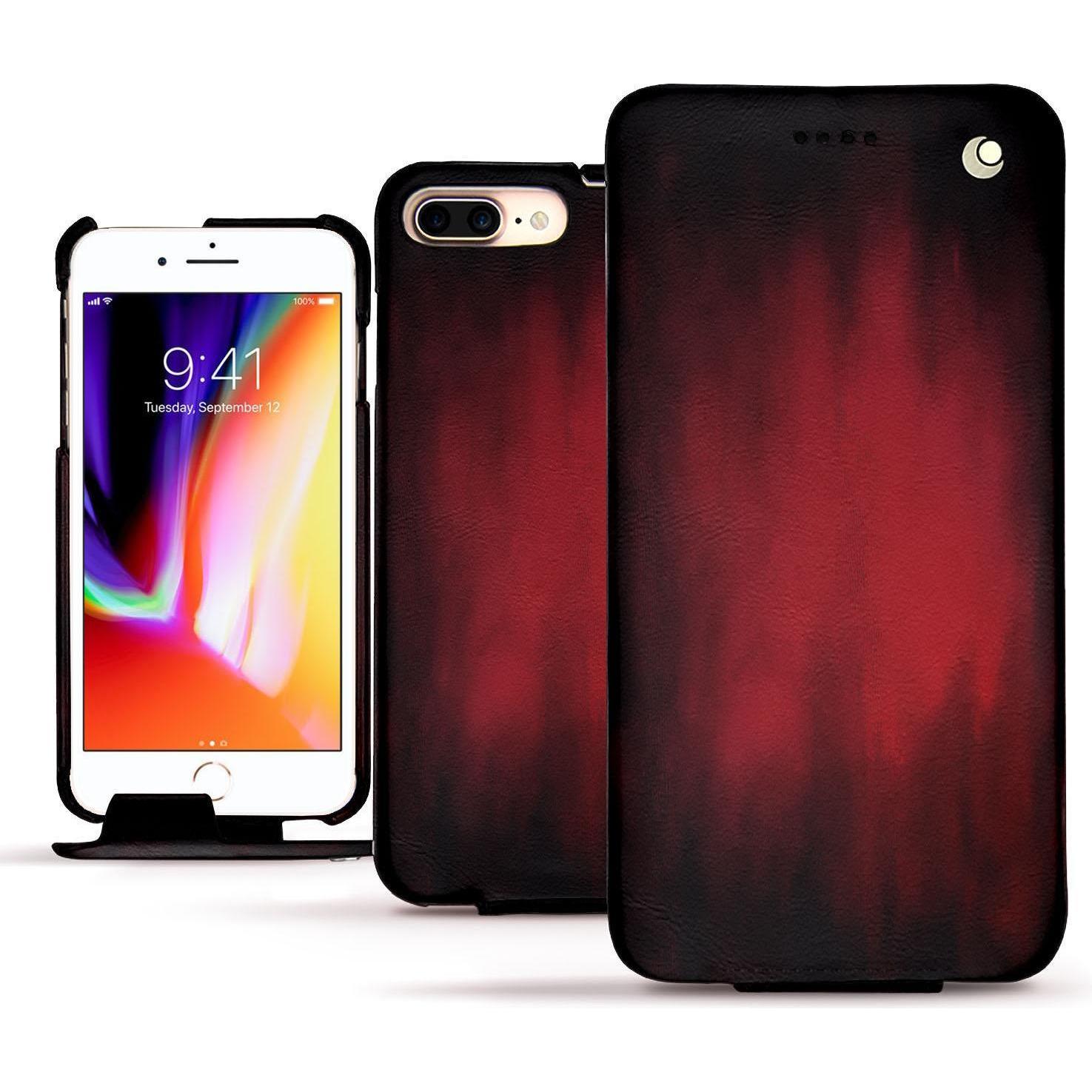 Noreve Lederschutzhülle vertikal (Apple iPhone 8 Plus), Smartphone Hülle, Rot