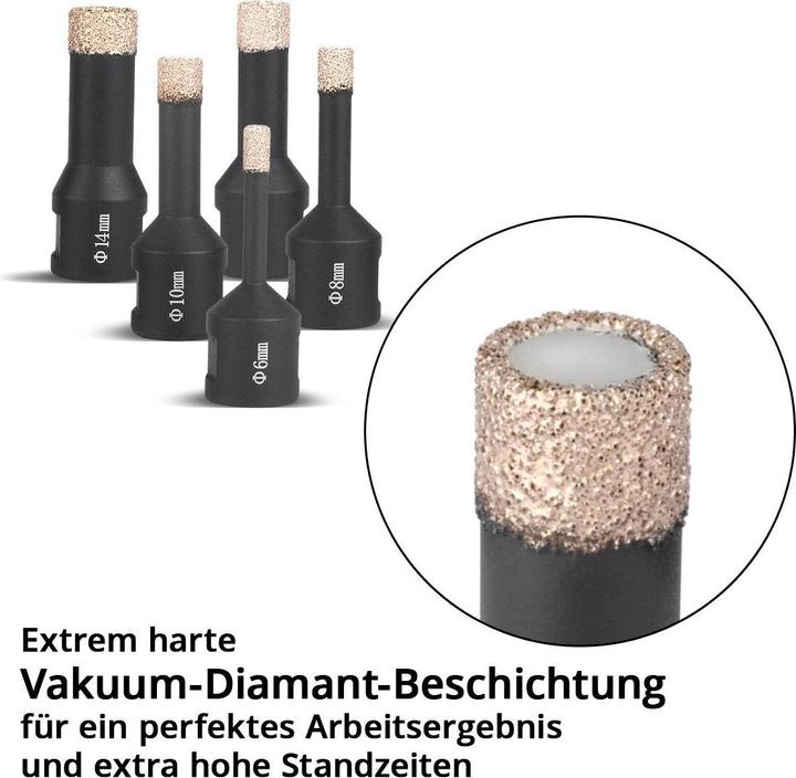 Actual product image Stahlwerk Diamond core bits set of 5 6-14 mm M14 for angle grinders (6, 8, 12, 14 mm, 10 mm)