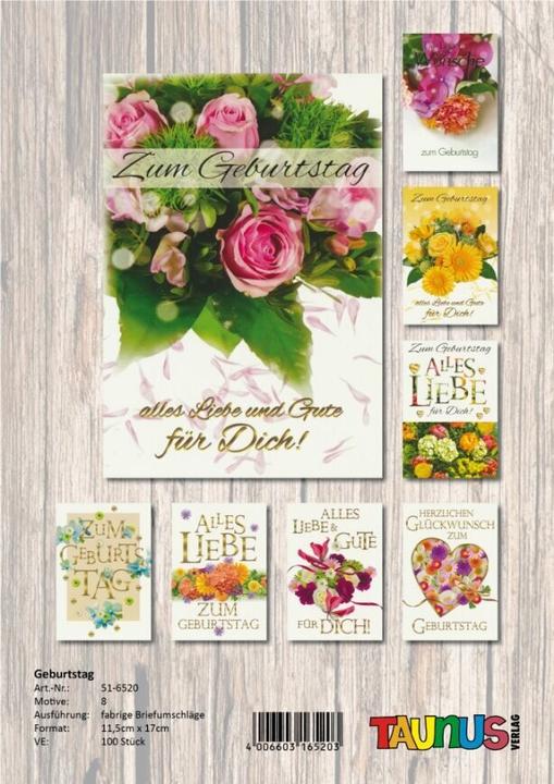Taunus Verlag Geburtstagskarten Blumen - 100 Stück - 8 Motive (100 Stk.)