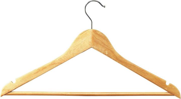 Unilux Houten kleerhanger, gemaakt van echt hout, kleur: bruin met dwarsstang en 2 haken, haken van (25 x)