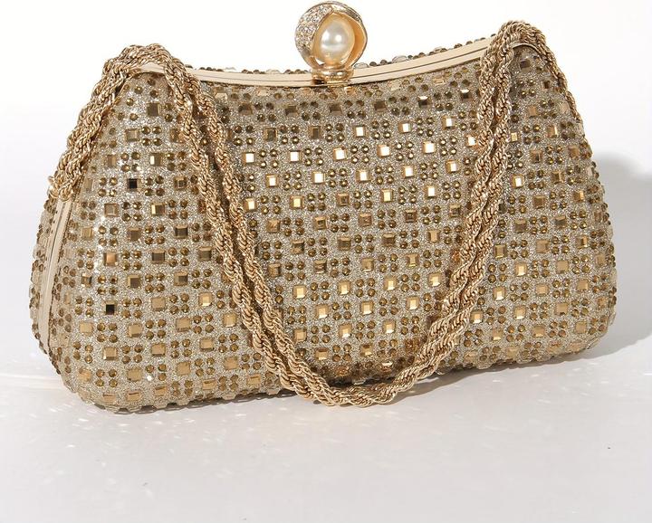 Actual product image Only-Bags.Store 1 Stück Elegante Strass-Clutch - Modische Abendtasche mit abnehmbarem Schulterriemen für Hochzeiten