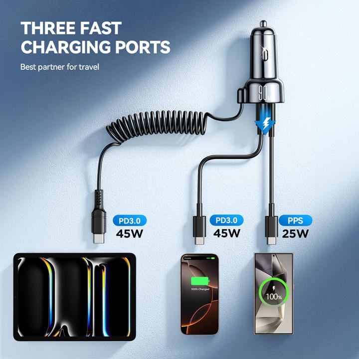 Actual product image Joyroom 3-in-1 Wired Car Charger (55W)