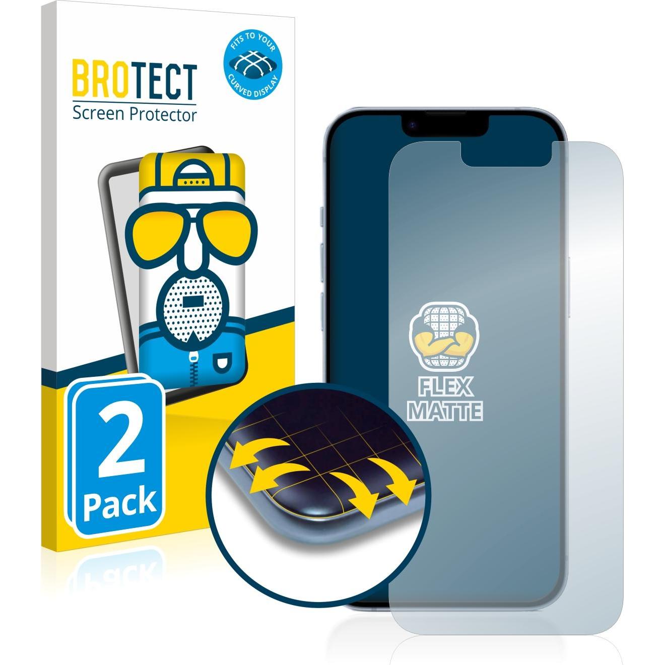 BROTECT Full-Cover Displayschutz Matt (2 Stück, Apple iPhone 14), Smartphone Schutzfolie, Grau