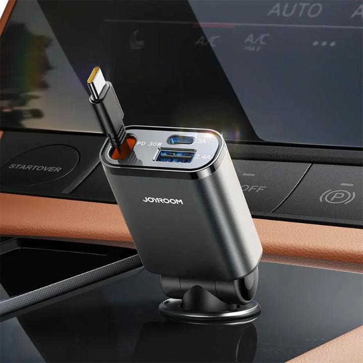 Actual product image Joyroom 3-in-1 Car Charger with Retractable USB-C Cable