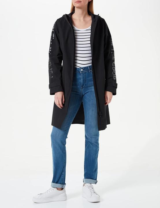 Actual product image Bugatti Women's Raincoat with Waterproof Zipper, Hood, and Contrasting Sleeve Print