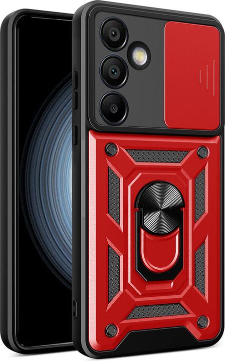Hurtel Hybrid Armor Camshield avec support et cache caméra pour Samsung Galaxy A36 - Rouge (Samsung Galaxy A36)