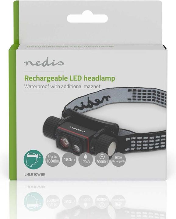 Produktbild Nedis LED stirnlampe | Batteriebetrieben / Stromversorgung über USB | 3.7 V DC | Batterien enthalten (1000 lm)