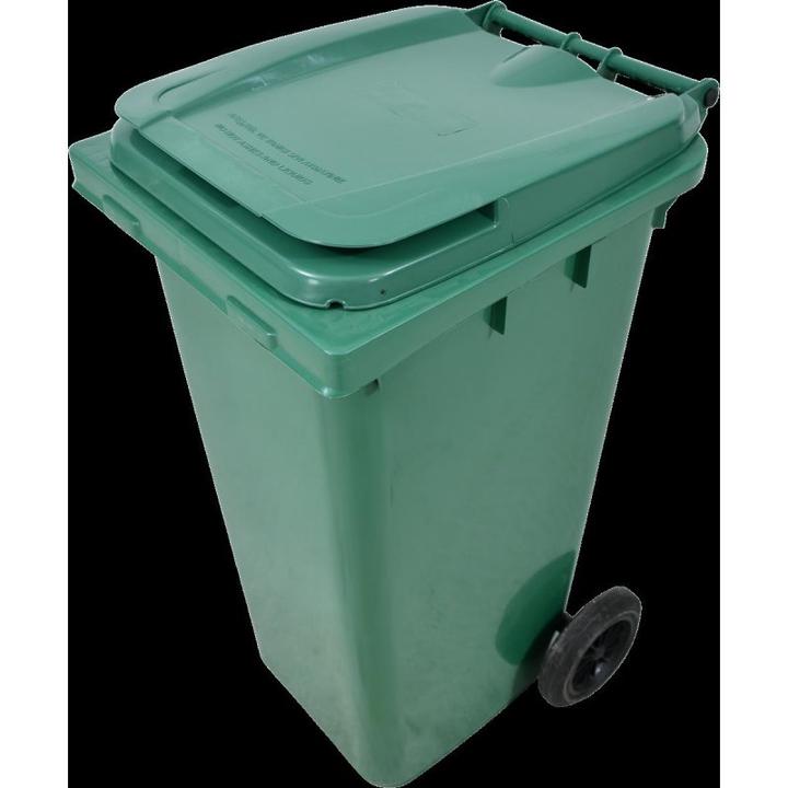Productafbeelding ESE Afvalbak kunststof 120 L groen met scharnierend deksel en wielen, bestendig (120 l)