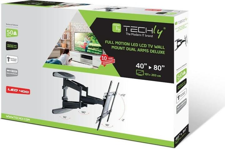 Image du produit Techly Kit de montage (support mural entièrement mobile) - pour écran plat - noir (Mur, 80", 50 kg)