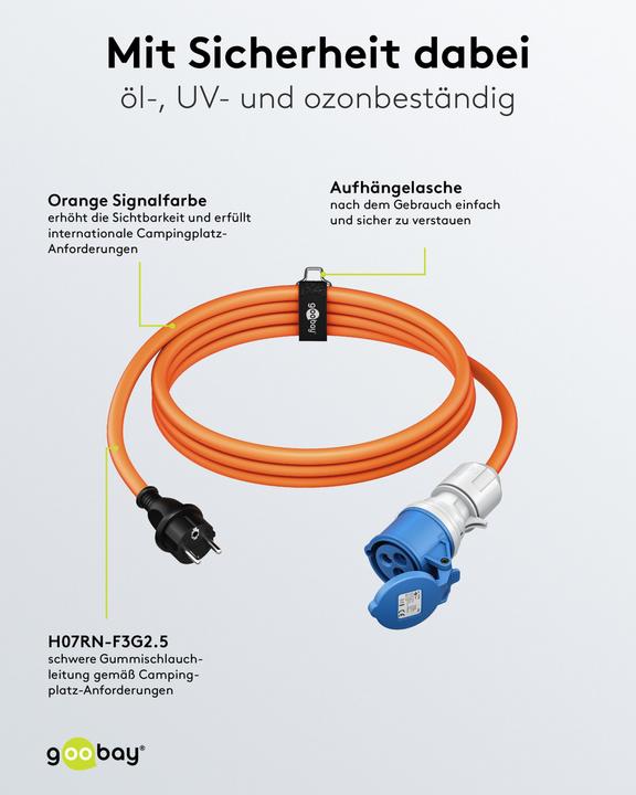 Produktbild Goobay CEE-Adapterleitung, Schutzkontakt-Stecker auf CEE-Kupplung (1.50 m, CEE 16/5)