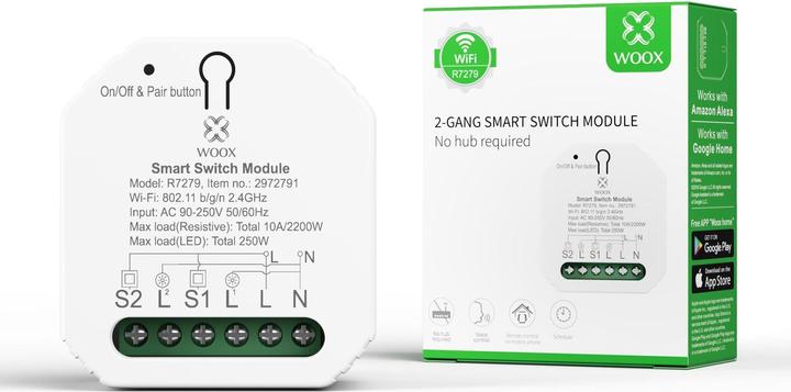 Produktbild Woox WiFi Smart Switch R7279, 230 V, 10A, 2300W Weiss (Rolladenaktor)