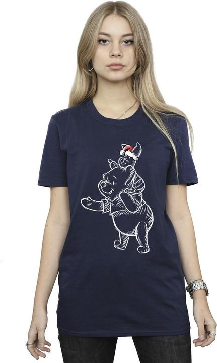 Actual product image Disney Womens/Ladies Winnie The Pooh Piglet Christmas Cotton Boyfriend T-Shirt (5XL)
