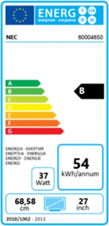 Energy Label NEC MultiSync EA271Q (2560 x 1440 pixels, 27")