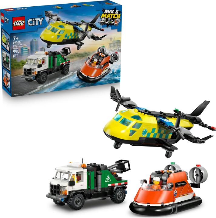 Image du produit LEGO Kombinationsset mit Flugzeug, Wartungsfahrzeug und Luftkissenboot (60505, LEGO City)