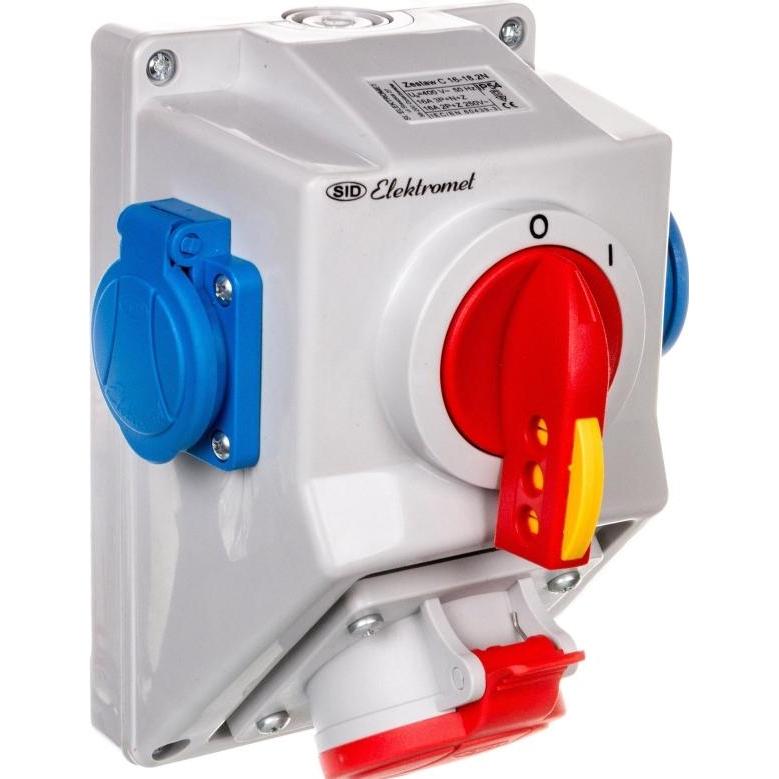 Elektromet, Steckdose, Installationssatz mit O-I-Schalter 1x16A 5P 400V, 2x16A 2P+Z C16-18.2N IP54 (971661)