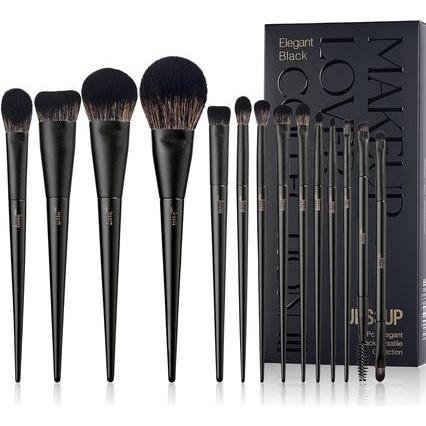 Jessup, Pennello make-up, Makeup Brushes Set 14pcs Black Kabuki Foundation (Set)