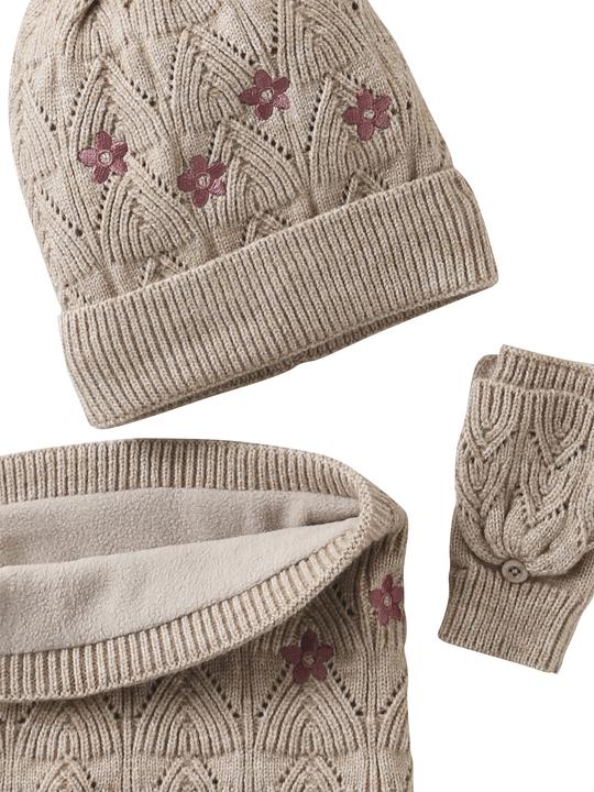 Image du produit Vertbaudet Mädchen Set: Mütze, Snood & Fäustlinge mit Lochmuster und Stickereien (98, 86)