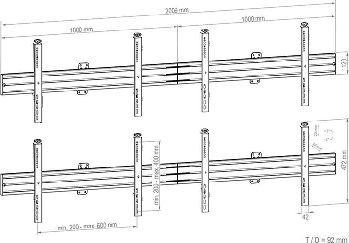 Produktbild Hagor CPS VIDEOWALL W2X2L 46-55IN (Wand, 40 kg, 46" - 55")