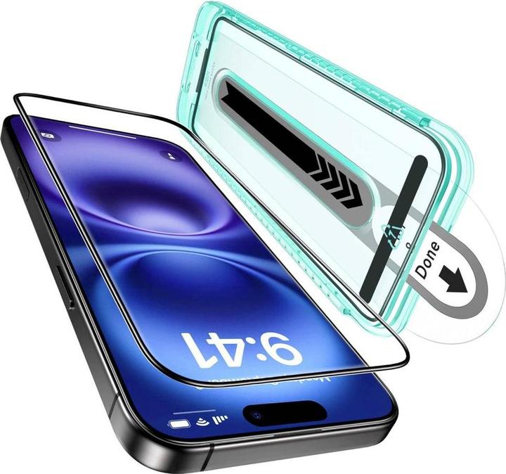 Actual product image ESR Tempered glass display protection (1 Piece, Apple iPhone 16, Apple iPhone 15)