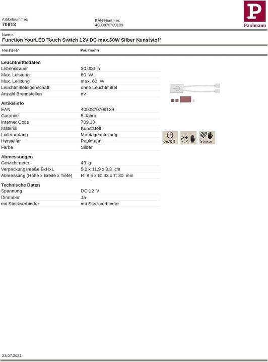 Produktbild Paulmann YourLED Touch Switch