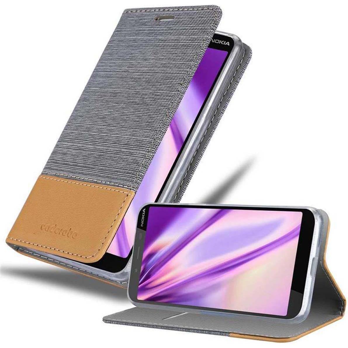 Cadorabo Jeans Optik (Nokia 1 Plus), Smartphone Hülle, Grau, Braun