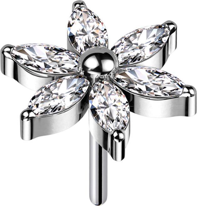 Actual product image Star Piercing Threadless flower silver crystals silver (Titanium, without brass)