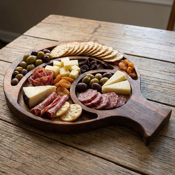 Actual product image Natura Punto Walnut serving board with 3 compartments, fish-shaped