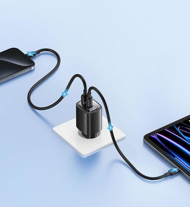 Immagine prodotto Usams Ład. siec. CC229 30W GaN USB-C/USB-A Ricarica rapida Serie XC czarny/nero CC229TC01 (30 W)