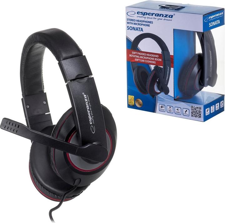 Produktbild Esperanza EH118 Kopfhörer & Headset Kabelgebunden Kopfband Anrufe/Musik Schwarz Rot (Kabelgebunden)
