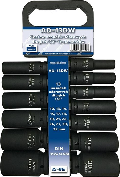 Produktbild Adler NASADKI UDAROWE 13szt.DŁ. / 10-32mm /WIESZAK AD-13DW (30 mm, 26 mm, 19 mm, 28 mm, 23 mm, 25 mm, 24 mm, 12 mm, 13 mm, 10  mm, 11 mm, 14 mm, 18 mm, 32 mm, 21 mm, 31 mm, 22 mm, 15 mm, 20 mm, 17 mm, 29 mm, 16 mm, 27 mm)