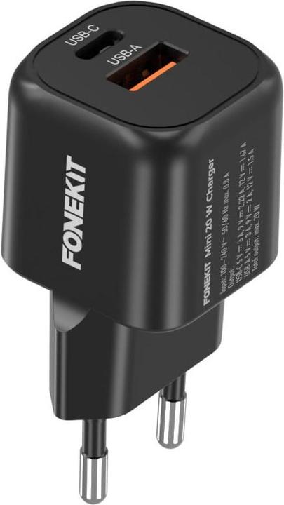 Image du produit FoneKit Mini 20W USB-C + USB-A Charger, black (20 W, 2 ports)