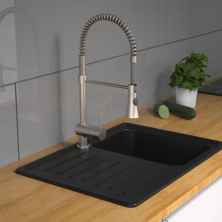 Actual product image Schütte Kitchen tap CORNWALL spiral spring sink mixer stainless steel look swivelling 79155