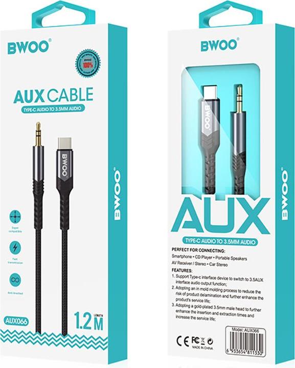 Image du produit Bwoo câble audio BO-AUX066 aux 3.5mm-USB-C (1.20 m, Câble AUX)
