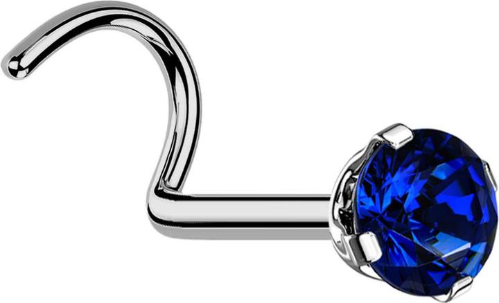 Actual product image Star Piercing Nasenstecker gebogen silber runder Kristall dunkelblau gefasst (without brass, Titanium)