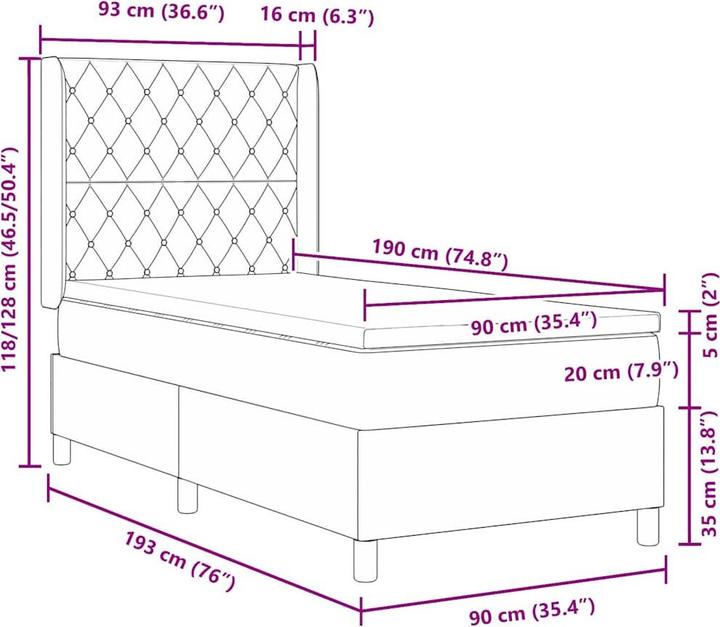 Produktbild vidaXL Boxspringbett (90 x 190 cm)