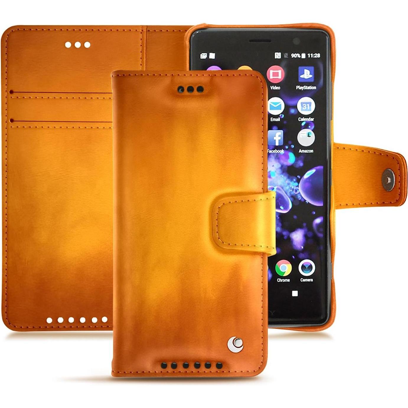 Noreve Lederschutzhülle Wallet (Sony Xperia XZ2 Compact), Smartphone Hülle, Orange