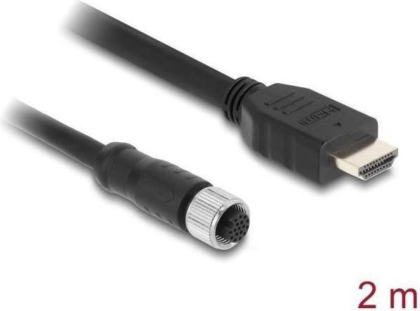 Produktbild Delock M12 Kabel A-kodiert 17 Pin Buchse zu HDMI Stecker 2 m schwarz (2 m, HDMI)